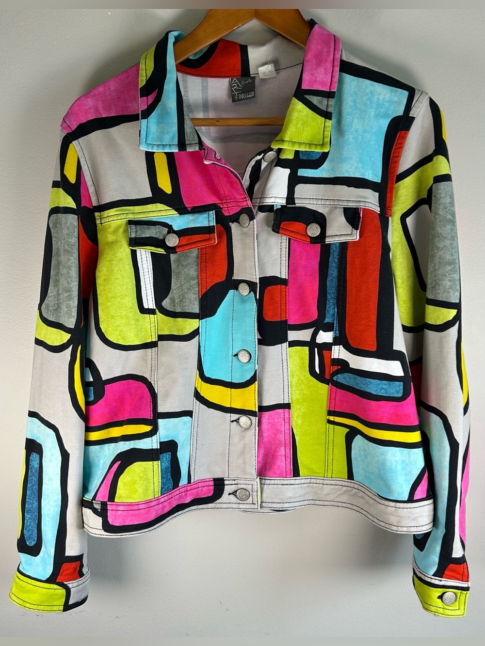 Simply Art by Dolcezza Womens Button Up Jacket Size XL Multicolor Artsy Abstract